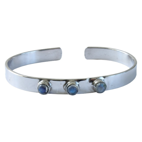 Jonc métal argenté avec 3 pierres de Pierre de Lune