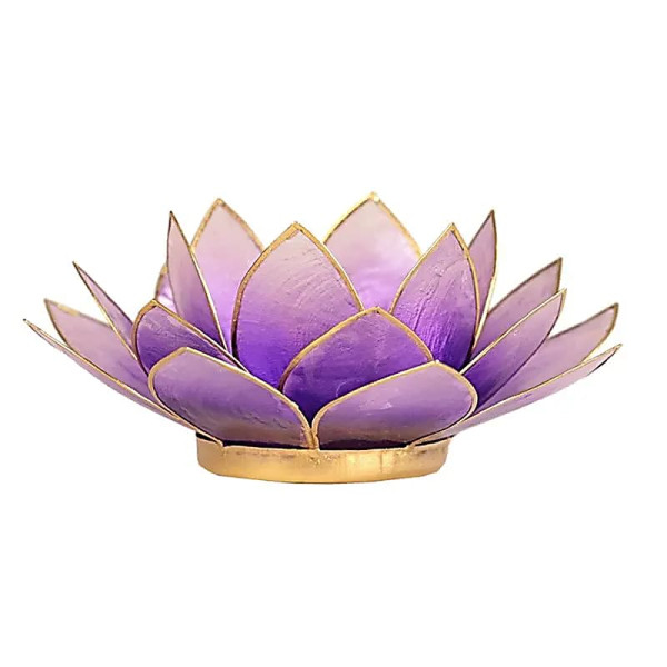 Eclairage d’ambiance Lotus violet bords or -- 13.5 cm