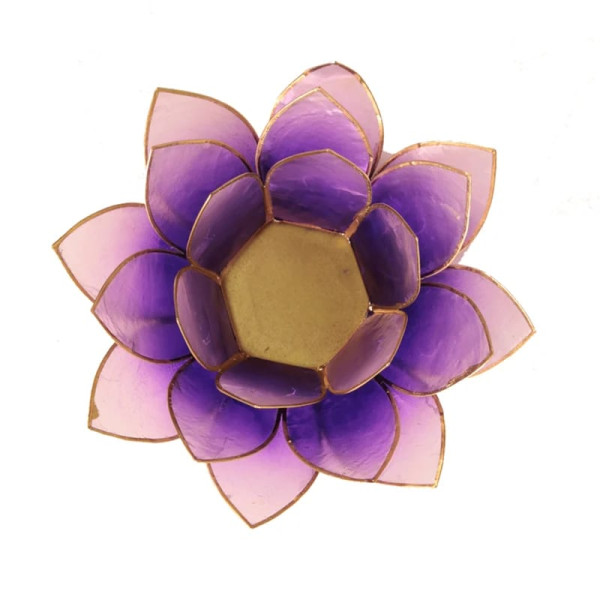 Eclairage d’ambiance Lotus violet bords or -- 13.5 cm