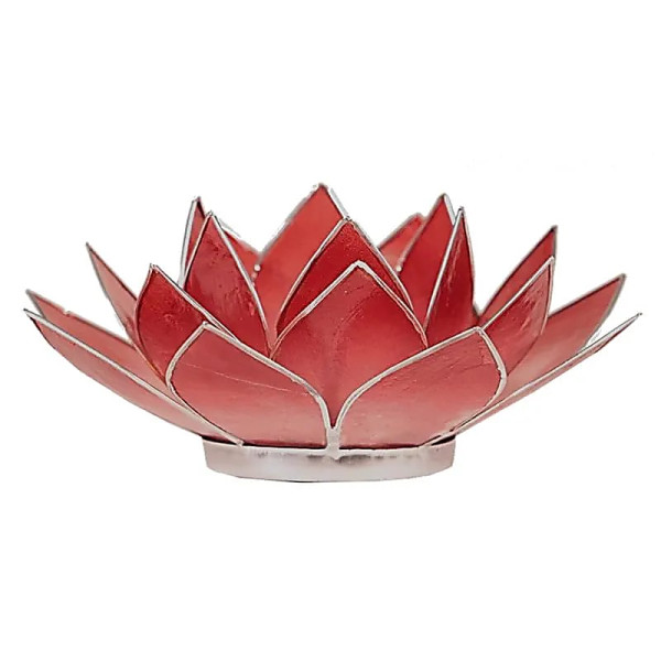 Eclairage ambiance Lotus rouge bords argent -- 13.5 cm