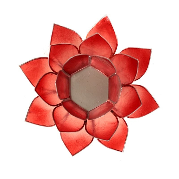 Eclairage ambiance Lotus rouge bords argent -- 13.5 cm
