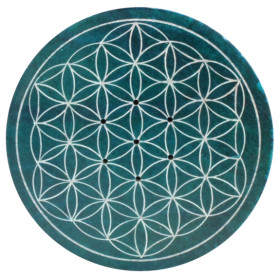 Porte-encens vert bleuté gravé Fleur de Vie