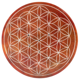 Porte-encens saumon orangé gravé Fleur de Vie