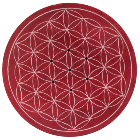 Porte-encens bordeaux gravé Fleur de Vie