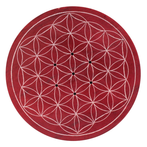 Porte-encens bordeaux gravé Fleur de Vie