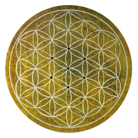 Porte-encens jaune gravé Fleur de Vie