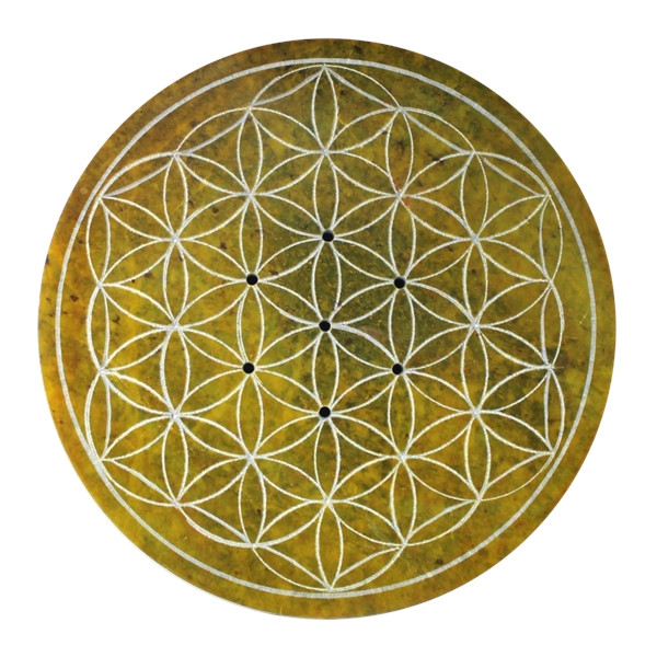 Porte-encens jaune gravé Fleur de Vie