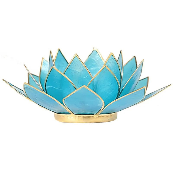 Eclairage  Lotus 5° Chakra bleu & or -- 13.5 cm