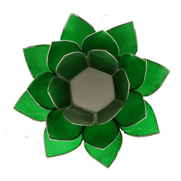 Eclairage Lotus 4° Chakra vert & argent -- 13.5 cm