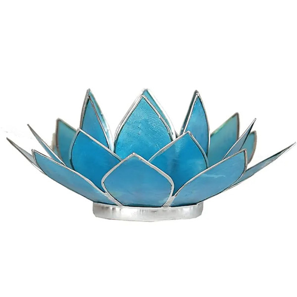 Eclairage  Lotus 5° chakra bleu & argent -- 13.5 cm