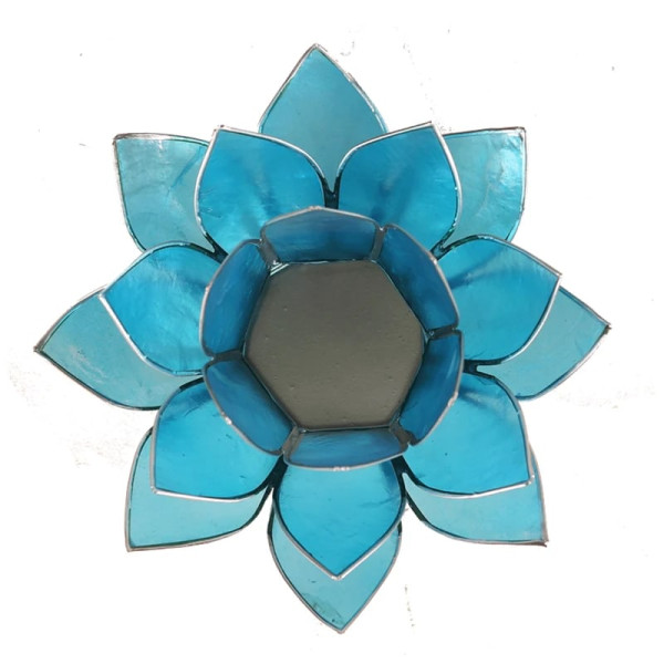 Eclairage  Lotus 5° chakra bleu & argent -- 13.5 cm
