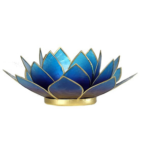 Bougeoir Lotus Bleu violet bord or -- 13.5 cm