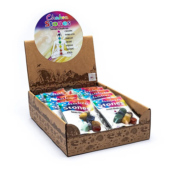 Emballé par 24, Pierres chakra 24 lots présentoir gratuit -- 15.5x25x7 cm