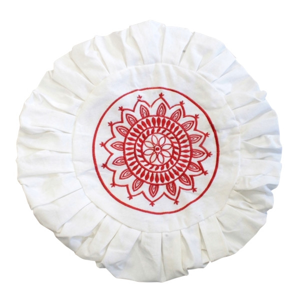 Housse de Zafu Blanche Broderie Mandala Rouge