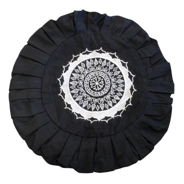 Housse de Zafu Noire Broderie Mandala Blanche