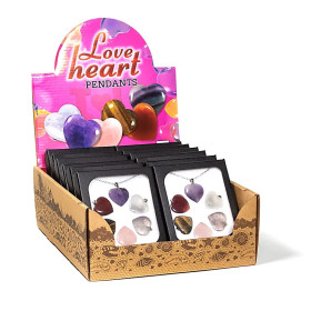 Emballé par 12, Pendentifs Love Heart SET + présentoir -- 26.5x21 cm