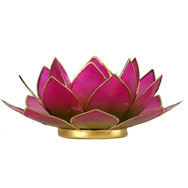 Bougeoir Lotus vert-rose bord or -- 13.5 cm