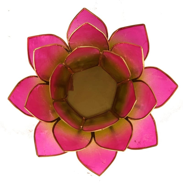 Bougeoir Lotus vert-rose bord or -- 13.5 cm