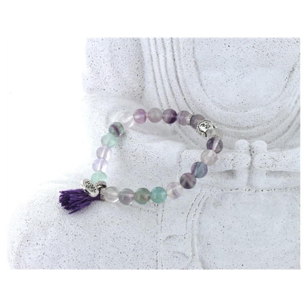 Bracelet Fluorite Perles rondes 8 mm Pompon et Lotus