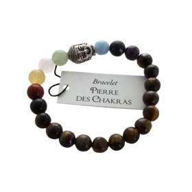 Bracelet 7 Chakras Oeil de tigre Perles rondes 8 mm Bouddha