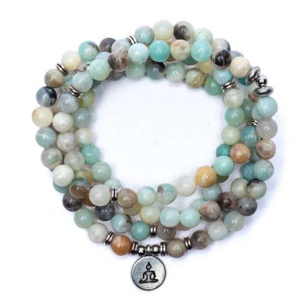 Mala  en Amazonite - élastique - avec Bouddha -- 0.8 cm