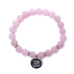 Mala /bracelet en quartz rose élastique avec Om -- 0.8 cm