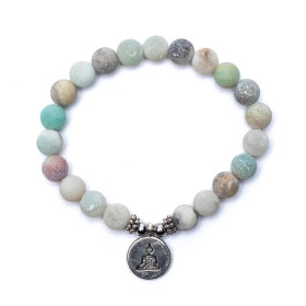 Mala/bracelet en Amazonite élastique avec Bouddha -- 0.8 cm