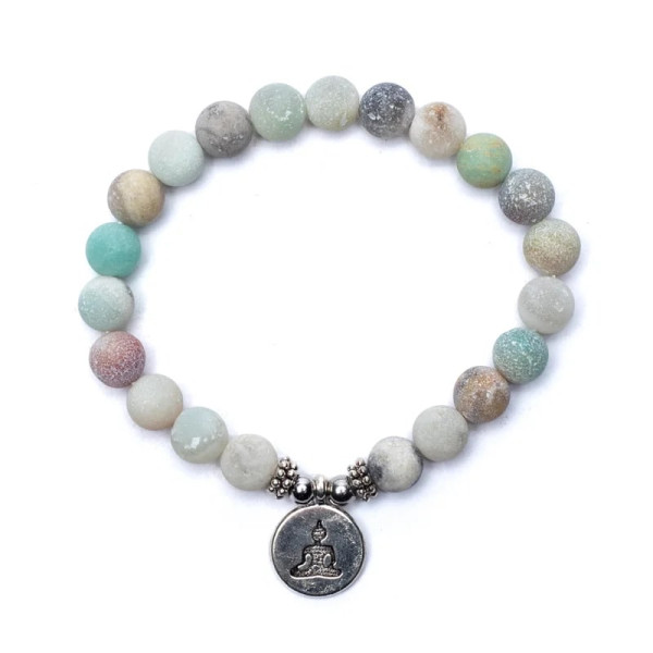 Mala/bracelet en Amazonite élastique avec Bouddha -- 0.8 cm