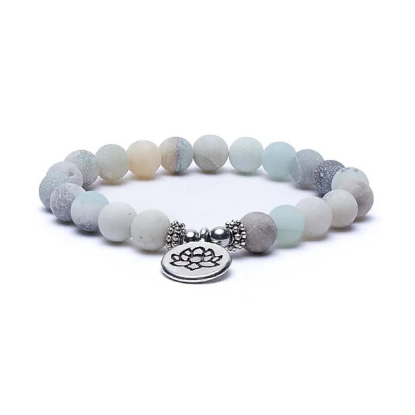 Mala/bracelet en Amazonite élastique avec Lotus -- 0.8 cm