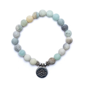 Mala/bracelet en Amazonite élastique avec Lotus -- 0.8 cm