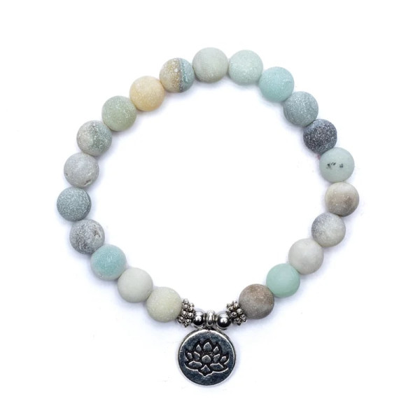 Mala/bracelet en Amazonite élastique avec Lotus -- 0.8 cm
