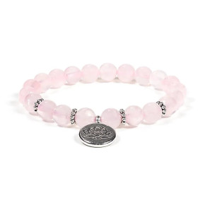 Mala / bracelet quartz rose élastique avec Lotus -- 0.8 cm