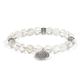 Mala / bracelet cristal de roche élastique lotus -- 0.8cm