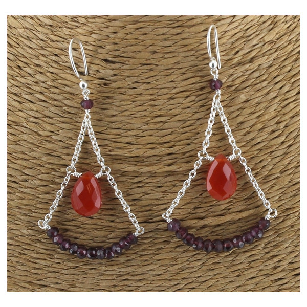 Boucles d'oreilles Grenat et Cornaline Argent 925