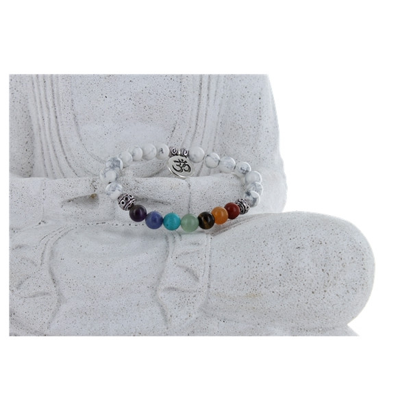 Bracelet 7 Chakras Howlite Perles rondes 8 mm  Breloque Om