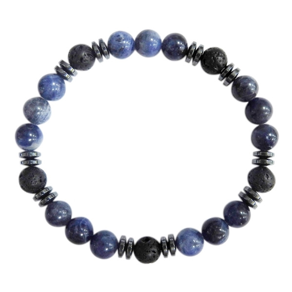 Bracelet H Sodalite, Pierre de lave Perles rondes 8 mm