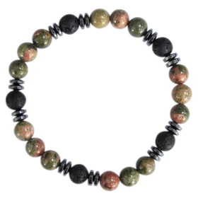 Bracelet H Unakite, Pierre de lave Perles rondes 8 mm