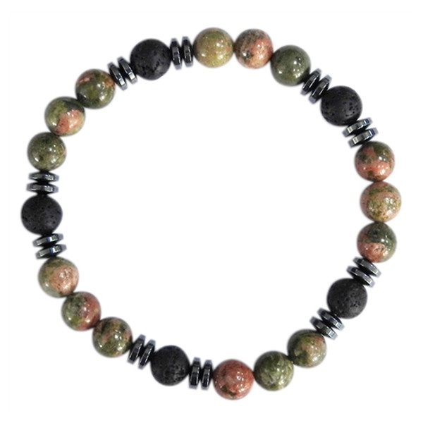 Bracelet H Unakite, Pierre de lave Perles rondes 8 mm