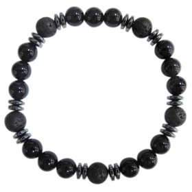 Bracelet H Onyx noir, Pierre de lave Perles rondes 8 mm