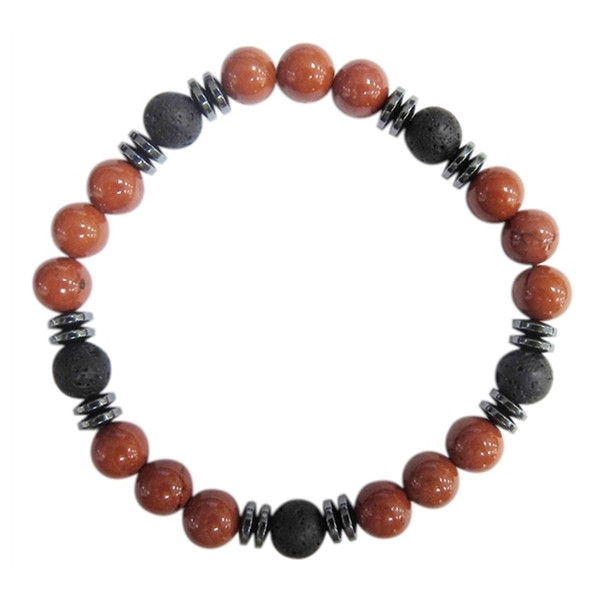 Bracelet H Jaspe Rouge et Pierre de lave Perles rondes 8 mm