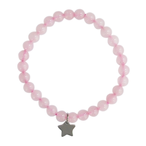 Bracelet Quartz Rose Perles rondes 6 mm Breloque étoile