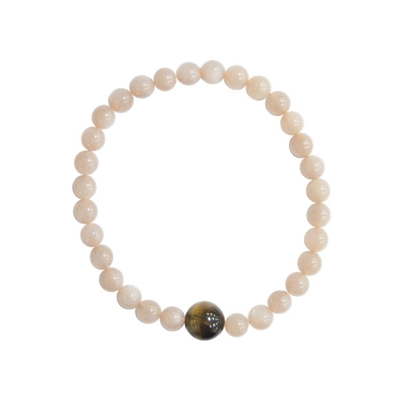 Bracelet Pierre de lune Perles rondes 6 mm et Perle unique Oeil de tigre 1 cm