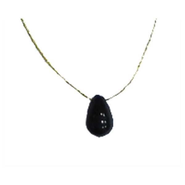 Collier Onyx Noir briolette Fil coton doré