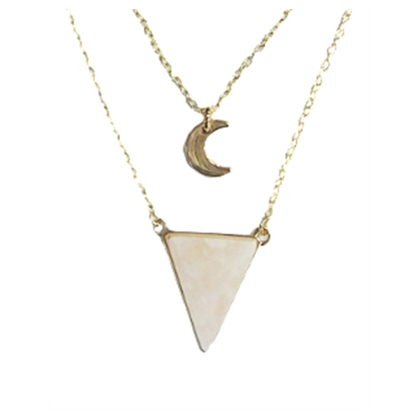 Collier Quartz Rose Triangle et Lune Chaîne dorée