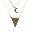 Collier Oeil de Tigre Triangle et Lune Chaîne dorée