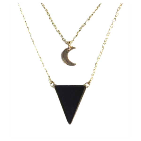 Collier Onyx Noir Triangle et Lune Chaîne dorée