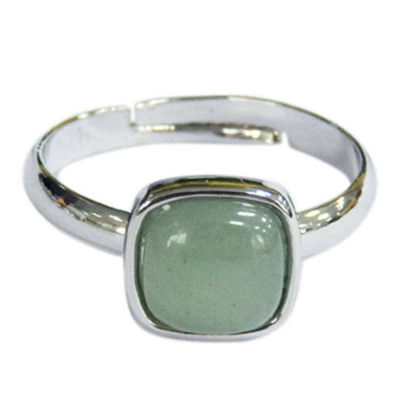 Bague Aventurine Verte Carrée Bombée Métal argenté Ajustable
