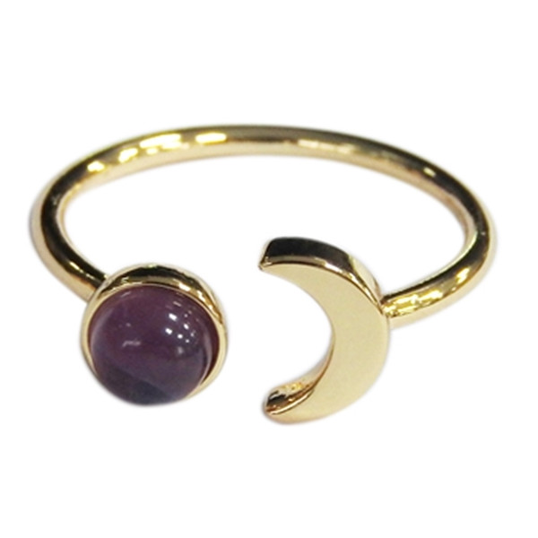 Bague Améthyste Perle 6 mm et Lune Métal doré Ajustable