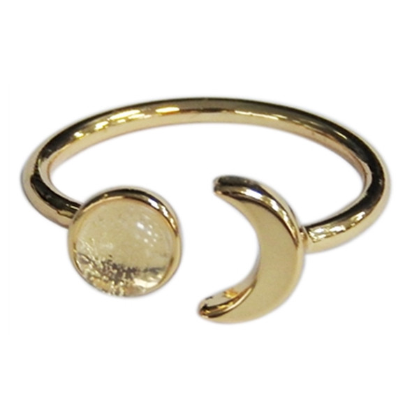 Bague Cristal de Roche Perle 6 mm et Lune Métal doré Ajustable