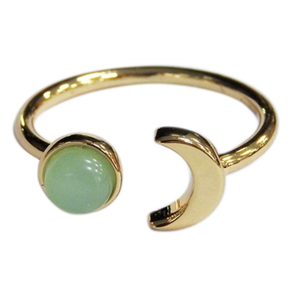 Bague Aigue Marine Perle 6 mm et Lune Métal doré Ajustable